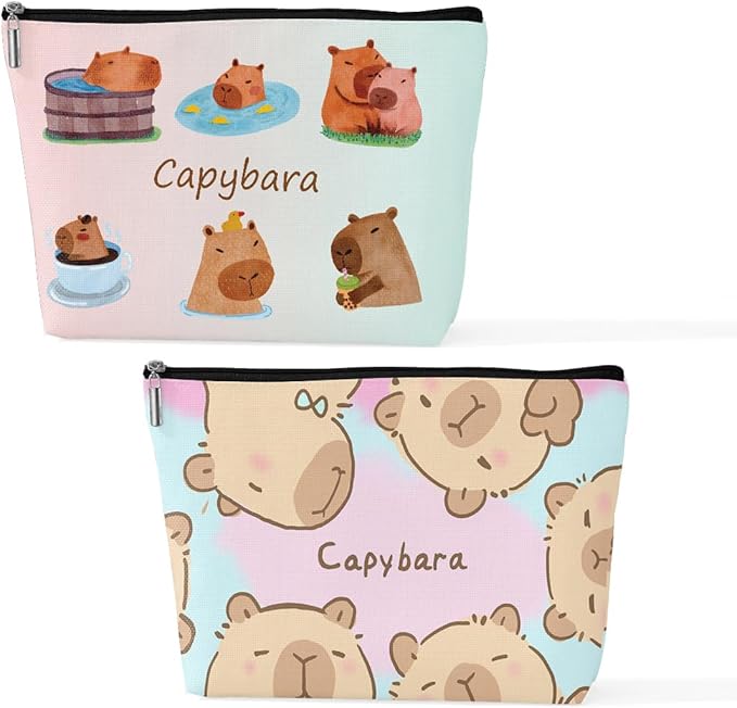 2 Pcs Cute Capybara Makeup Bag, Travel Makeup Case Cosmetic Bags for Women