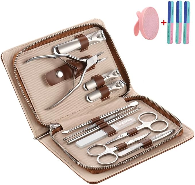 Duo La Me Stainless Steel Nail Clippers Toenail ingrown Clipper Set 15in 1 Pedicure Personal Care Tool Thick toenail Nail File Foot File Cuticle Remover-Heel Scraper and Foot Scrub Cuticle Remover