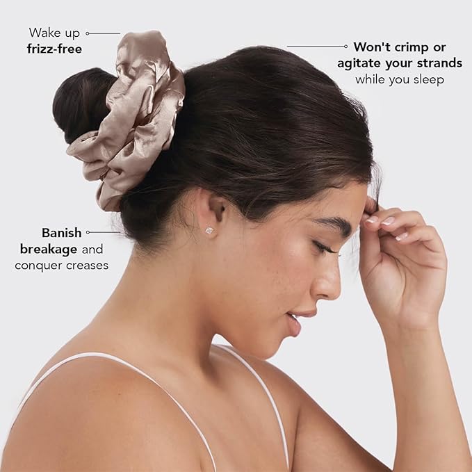 Kitsch Pillow Satin Scrunchies for Women - Charcoal & Gold, 2pcs