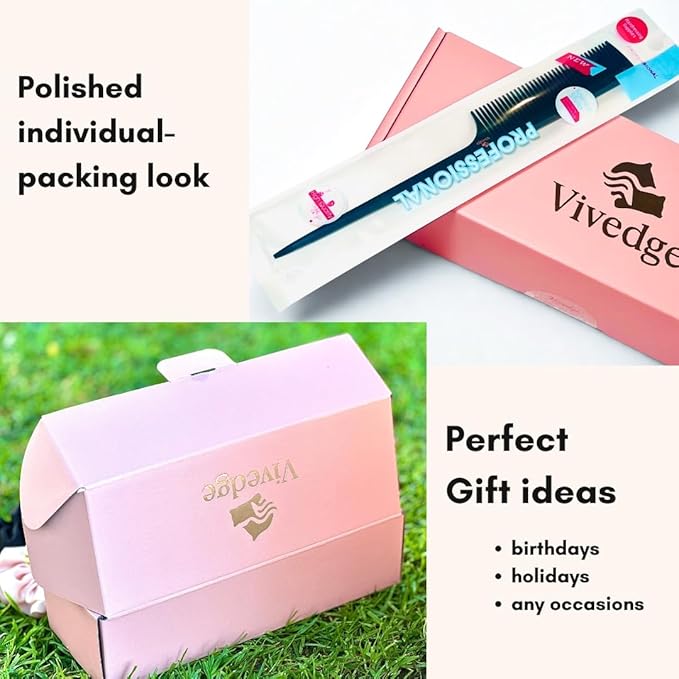 Vivedge Carbon Fiber Hair Comb Set for Curly Hair Woman | Wide Tooth Comb, Parting, Fine Tooth for Detangling, Styling for Natural Fine Straight to Curly, Thick, Wet or Dry Hair (Pink-Light Yellow)