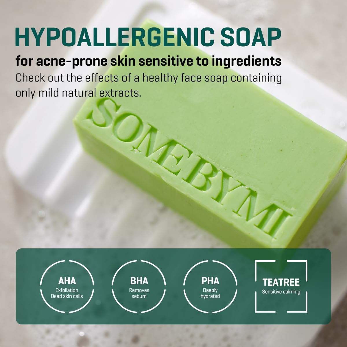 SOME BY MI AHA BHA PHA 30 Days Miracle Cleansing Bar – 3.73oz, 106g – Daily Exfoliating Tea Tree Body Soap Bar with Salicylic Acid for Back Acne – Deep Cleanses Sebum and Impurities – Korean Skin Care