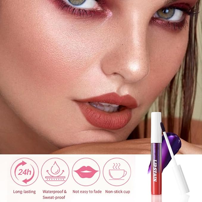 IATMOMOD Matte Liquid Lip Stain Peel Off Lip liner Tattoo with Tweezer, Nude Brown Liquid Lipstick Lipstain Long Lasting Waterproof for Women, Highly Pigmented Not Faded Smudge-proof Easy to Apply, 04