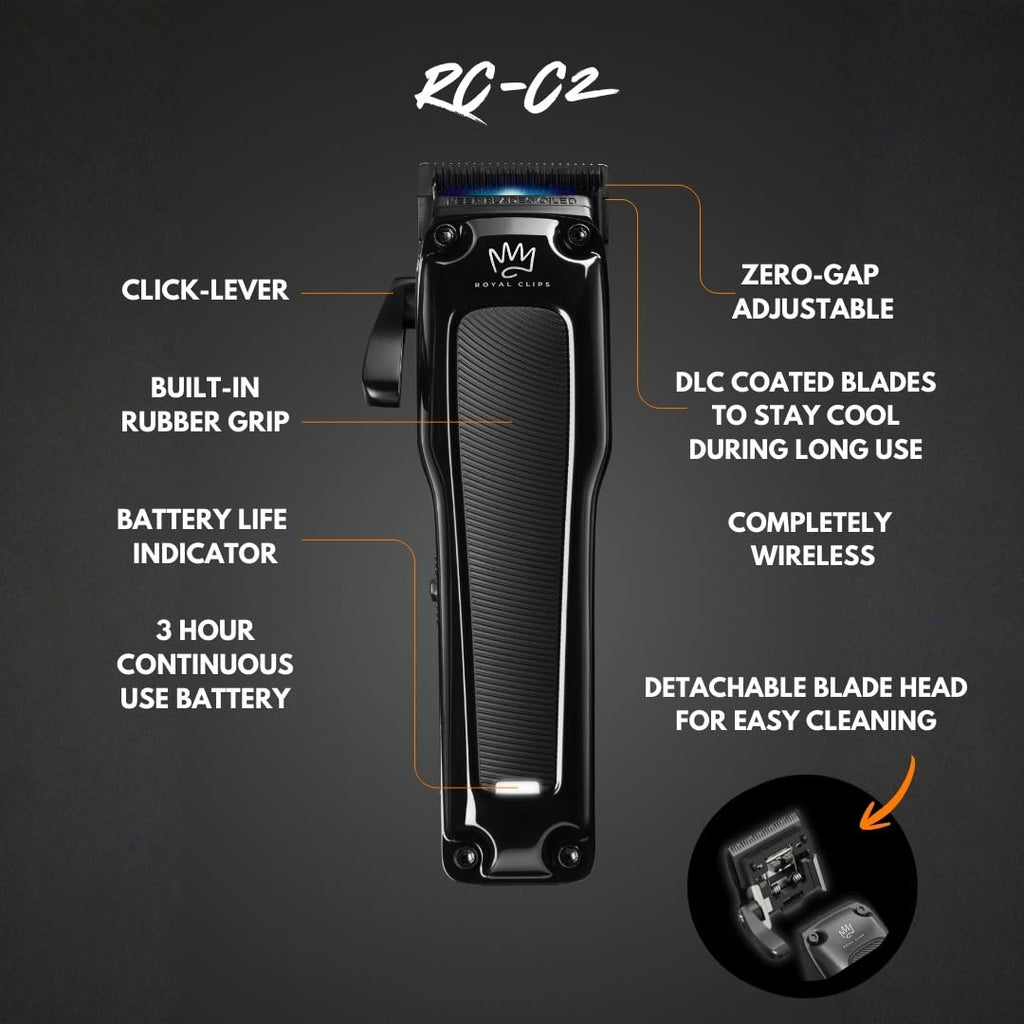 Royal Clips Hair and Beard Fade Kit 2.0 – Professional Clipper, Trimmer & Foil Shaver Bundle for Men, Complete Haircut Set for Barbers – Ideal Holiday Gift for Men, Fathers, Brothers & Barbers - Black