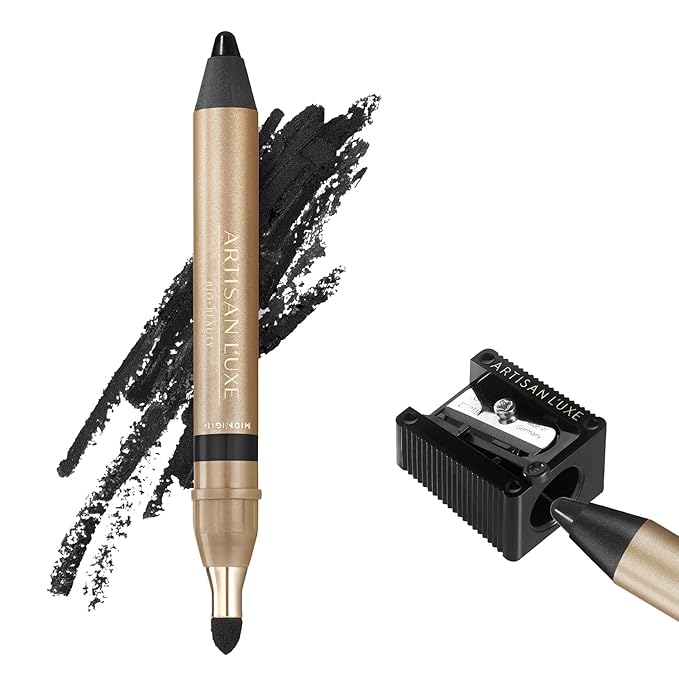 Artisan L'uxe Beauty Velvet Jumbo Black Eyeliner with Free Sharpener | Blendable Makeup for Smokey Eyes - Waterproof Smudge Proof Pencil Eyeliner, Built-in Smudger & Long Lasting