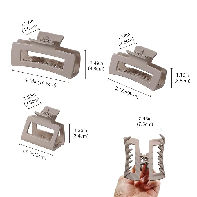 Shinowa 3 Pack Hair Claw Clips, Square Claw Hair Clips for Women Girls