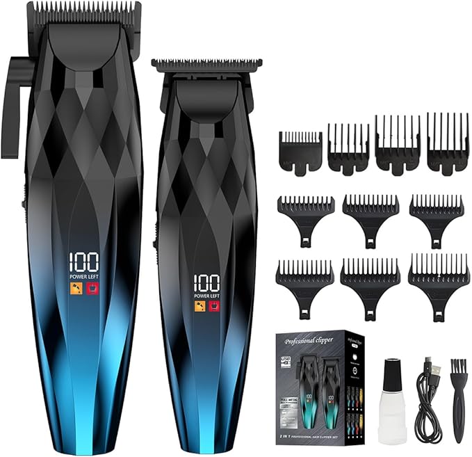 WAIKIL Cordless Hair Clippers for Men, Professional Barber Clipper and Trimmer Kit with LED Display, Rechargeable Beard Trimmer for Home and Salon Use
