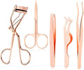 Arroyner 5 Pieces Eyelash Applicator Tool False Eyelashes Applicator Eyebrow Curler Eyebrow Scissors (Rose Golden)