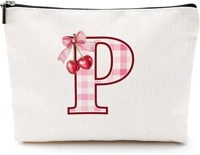 CQM Cherry Bag Initial P Makeup Bag Cherry Gifts for Women Cosmetic Bags