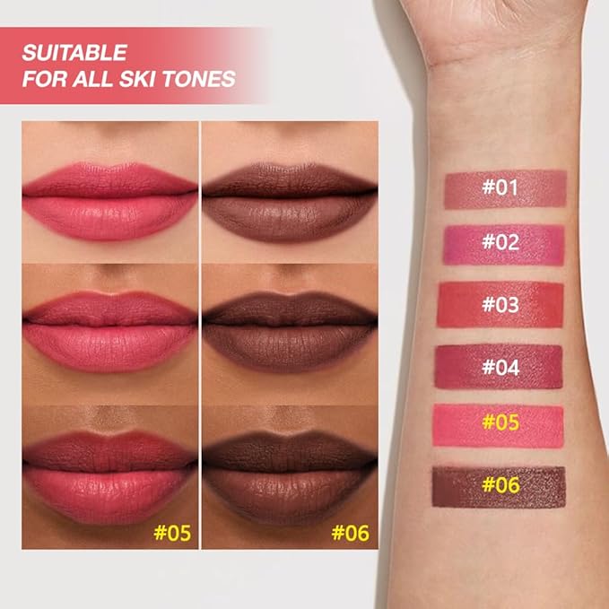 JUAAZIN 2Pcs Matte Lipstick Lip Liner Pencil Crayon - High Pigment Creamy Formula, Waterproof Long Lasting, Non-Sticklipstick, Ultra Thin Lightweight Velvet Matte Lip Feel for Women 05#+06#