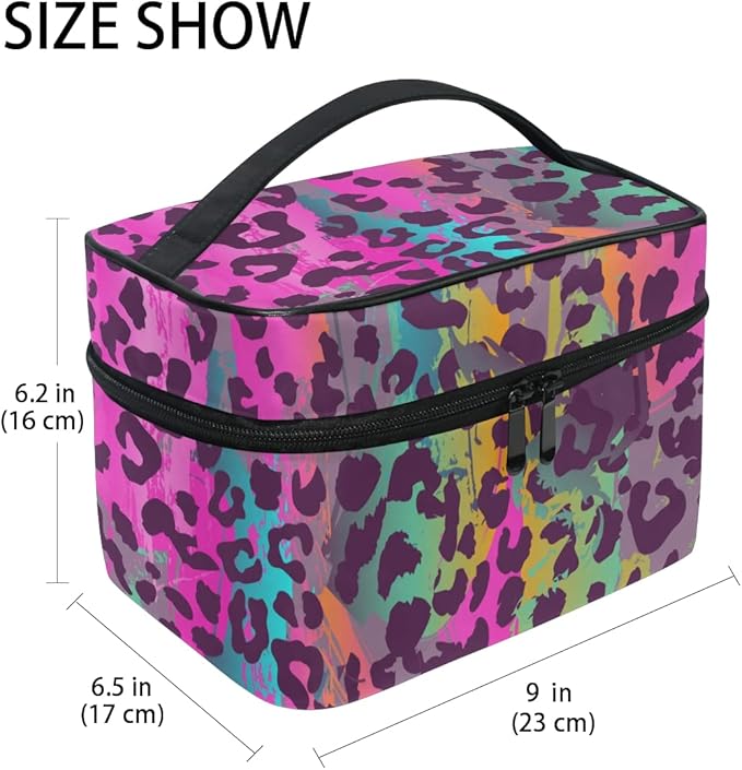 MNSRUU Makeup Bag, Colorful Leopard Print Travel Makeup Organizer Bag Cosmetic Cases Toiletry Bags for Girl Women Ladies