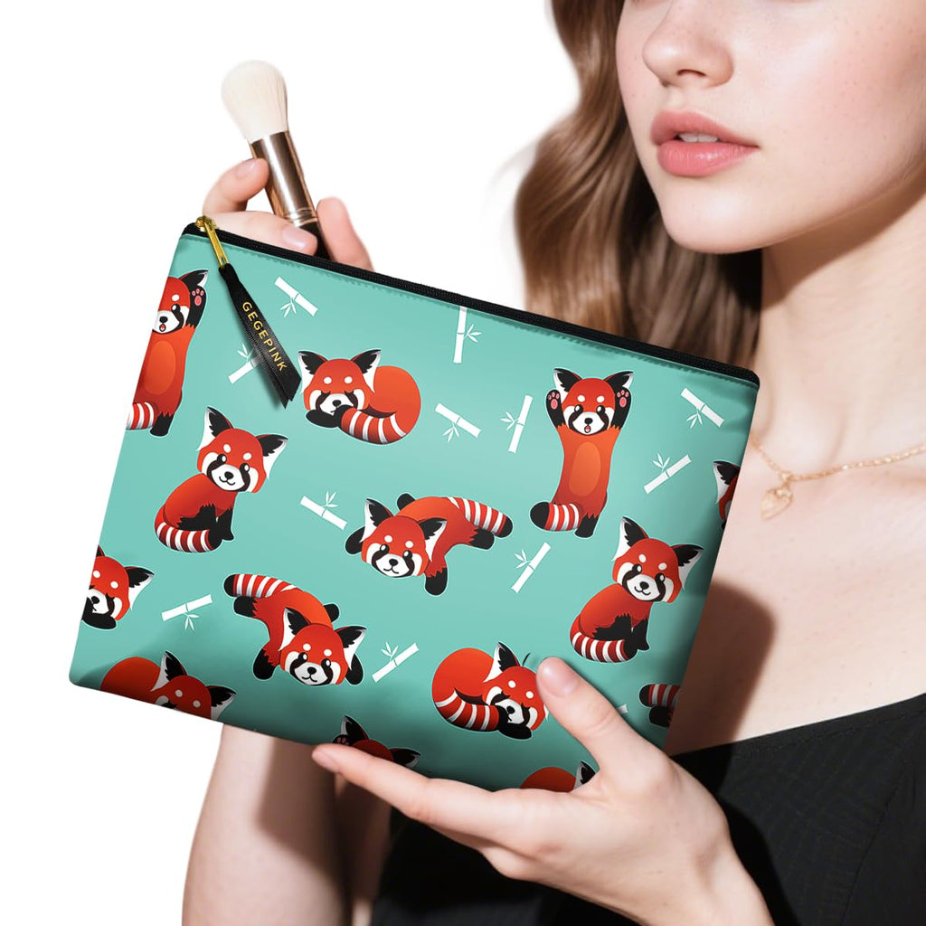 GEGEPINK Cute Makeup Bag for Purse Waterproof Cosmetic Bags for Women Funny Smooth Zipper Travel Toiletry Pouch 10X8 Inches-Red Panda Makeup pouch