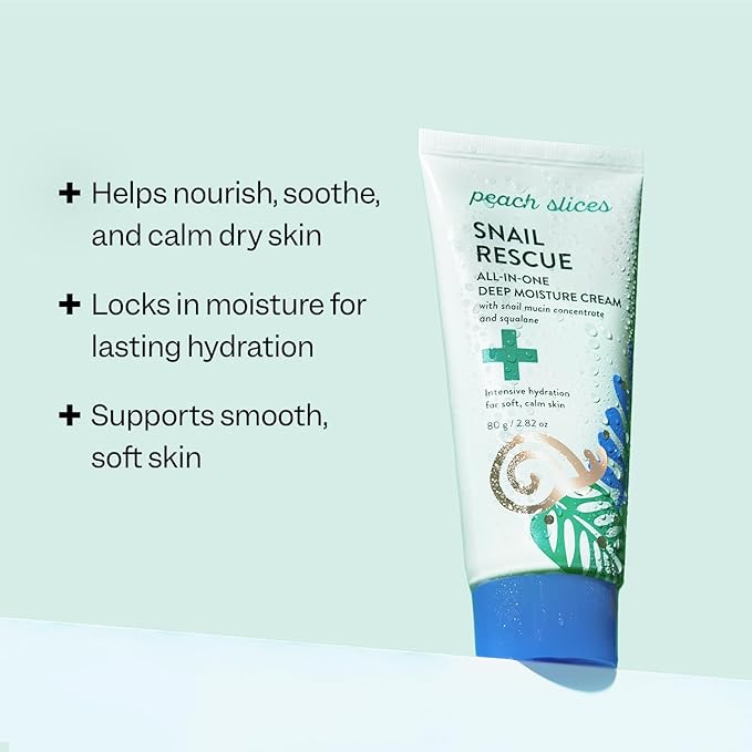 Peach Slices - Snail Rescue All-in-One Deep Moisture Cream (2.82 oz) - Snail Mucin - Intensive Hydration, Soft Skin - Squalane, Hyaluronic Acid & Cica - Clean, Cruelty Free, Korean Skin Care & Beauty