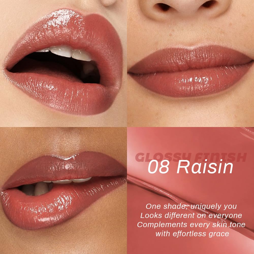 Kaely 2Pcs Honey Lipstick Tinted Lip Balm, Hydrating Shine Lipstick for Women Dry Lips, Moisturizing Nourishing Glossy Lip Gloss Stain Makeup, Sheer Lightweight, Vegan, 00+08 Raisin