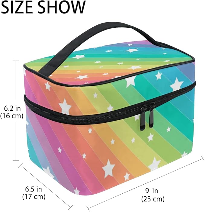 MNSRUU Makeup Bag, Rainbow Stars Travel Makeup Organizer Bag Cosmetic Cases Toiletry Bags for Girl Women Ladies