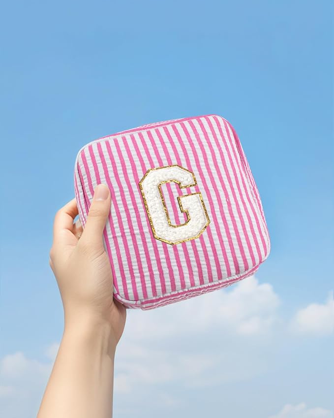 LETGO Easter Basket Gifts Makeup Bag for Women - Monogram Cosmetic Bag Travel Toiletry Bag Brush Holder Birthday Gifts for Women Her Wedding Bridesmaid Friend Sister Teacher Wife Grandma