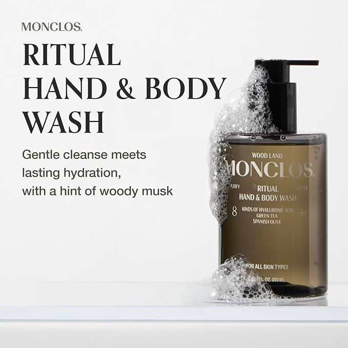 MONCLOS Ritual Hand & Body Wash (16.9 fl oz) - Hydrating pH-Balanced Body Cleanser with Olive Oil, 8-Complex Hyaluronic Acid, and Ceramides for Smooth and Comfortable Skin