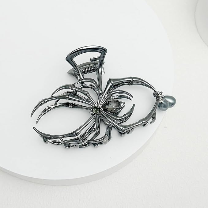 Parcce 3 Pieces Large Metal Spider Net Hand Hair Claw Clips for Women and Girls Thick Long Hair, Nonslip Skeleton Spooky Barrette Headband Hair Styling Accessories for Halloween