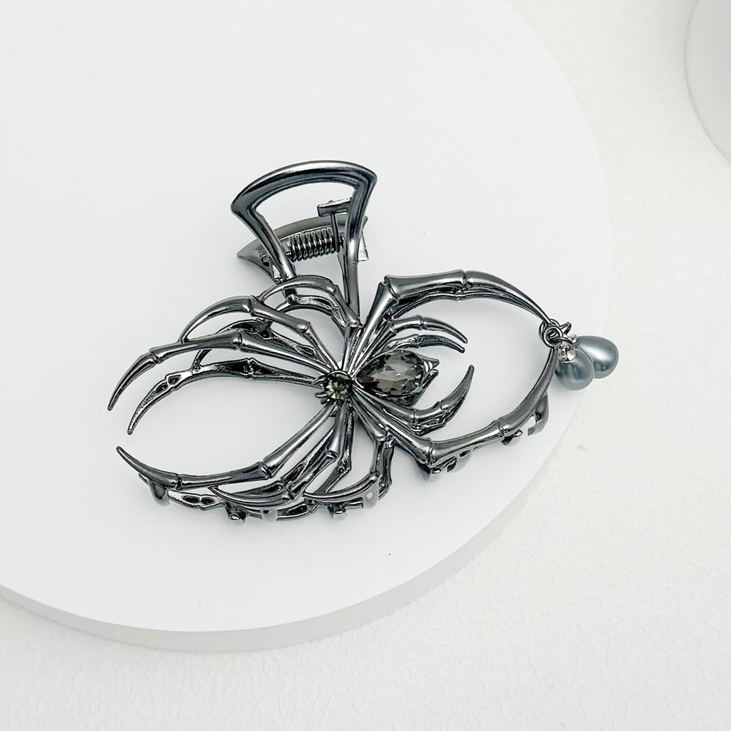 Parcce 3 Pieces Large Metal Spider Net Hand Hair Claw Clips for Women and Girls Thick Long Hair, Nonslip Skeleton Spooky Barrette Headband Hair Styling Accessories for Halloween