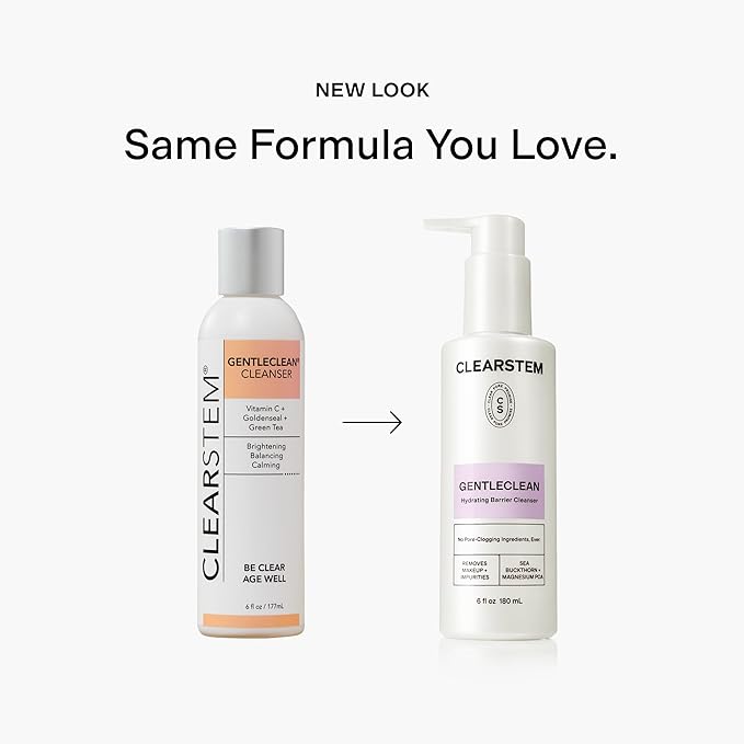 CLEARSTEM - GENTLECLEAN Vitamin C Infused Calming Wash - Facial Cleanser, Makeup Remover - Goldenseal + Green Tea - Facial Skin Care Products - Gluten Free, Cruelty Free - 6 fl oz / 180ml