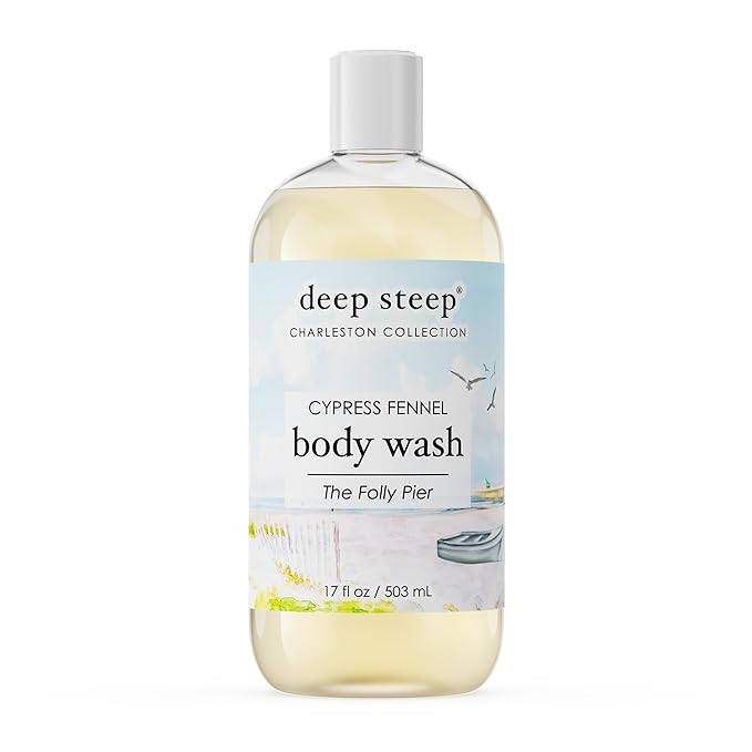 Deep Steep Cypress Fennel Body Wash, Hydrating Shower Gel with Hyaluronic Acid & Shea Butter for Sensitive Skin, Bodywash for Women & Men, 17 Fl Oz, 1-Pack