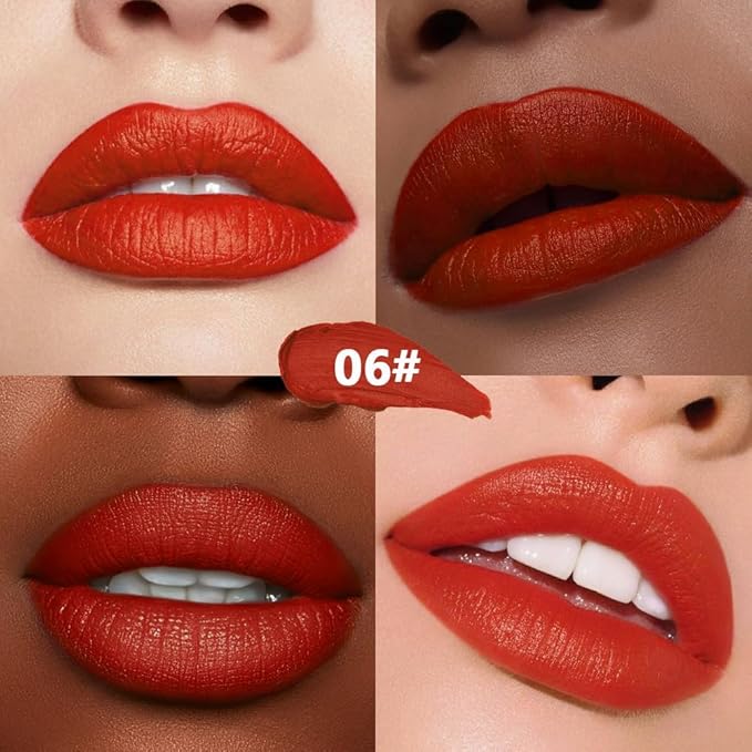 IATMOMOD Orange Red Cream Matte Lipstick Stick 06#, Longwear Full Coverage Velvet Lip Color, Waterproof Multi-Use Lip & Cheek Makeup for Party & Daily Wear, Labial con color mate para uso diario