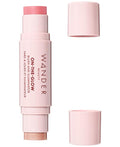 "Wander Beauty On-the-Glow Blush and Illuminator - Petal Pink/Nude Glow - 7-in-1 Hydrating Cream Blush & Highlighting Stick - Stick Blush for Cheeks, Lip, Face & Body - Highlighter Makeup & Blush"