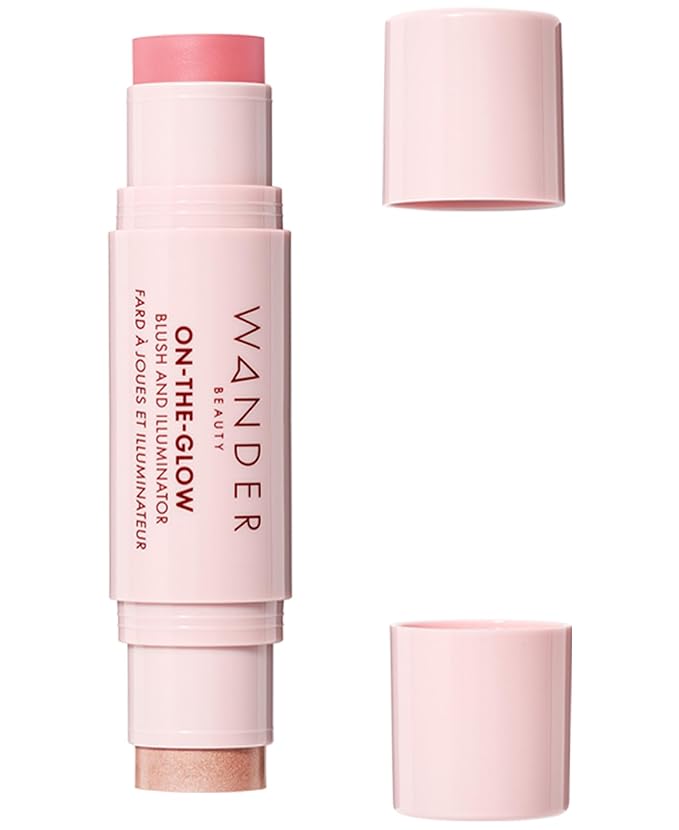 "Wander Beauty On-the-Glow Blush and Illuminator - Petal Pink/Nude Glow - 7-in-1 Hydrating Cream Blush & Highlighting Stick - Stick Blush for Cheeks, Lip, Face & Body - Highlighter Makeup & Blush"