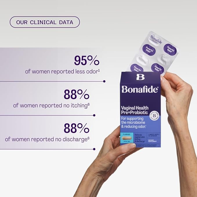 Bonafide Clairvee Vaginal Probiotic – Hormone-Free, Drug-Free Relief from Odor, Vaginal Itching and Discharge – Balances Vaginal pH Levels (1 Month Supply)