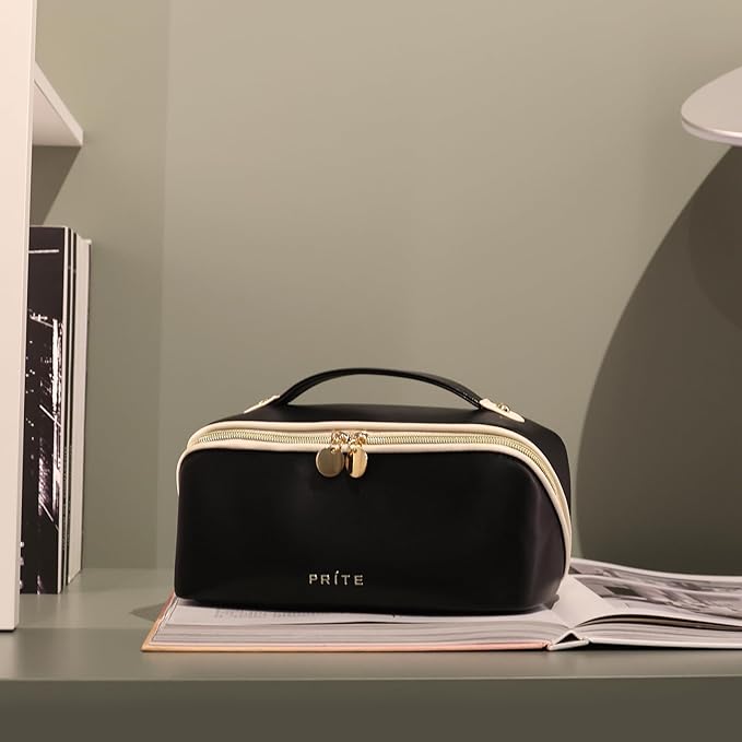 Prite Makeup Bag Travel Toiletry Bag Open Flat Cosmetic Organizer for Women