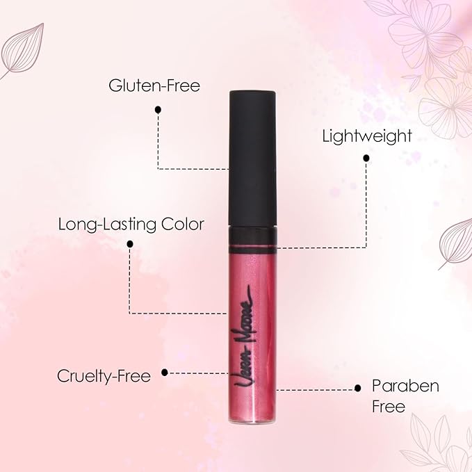 VERA MOORE COSMETICS AND SKIN CARE Lip Gloss, Moisturizing Lip Color with Shimmer for Long Lasting Shine, Lightweight Lip Stain, Non-Sticky Lip Gloss with Aloe Vera, W/Vitamin C, E (Electric Pink)