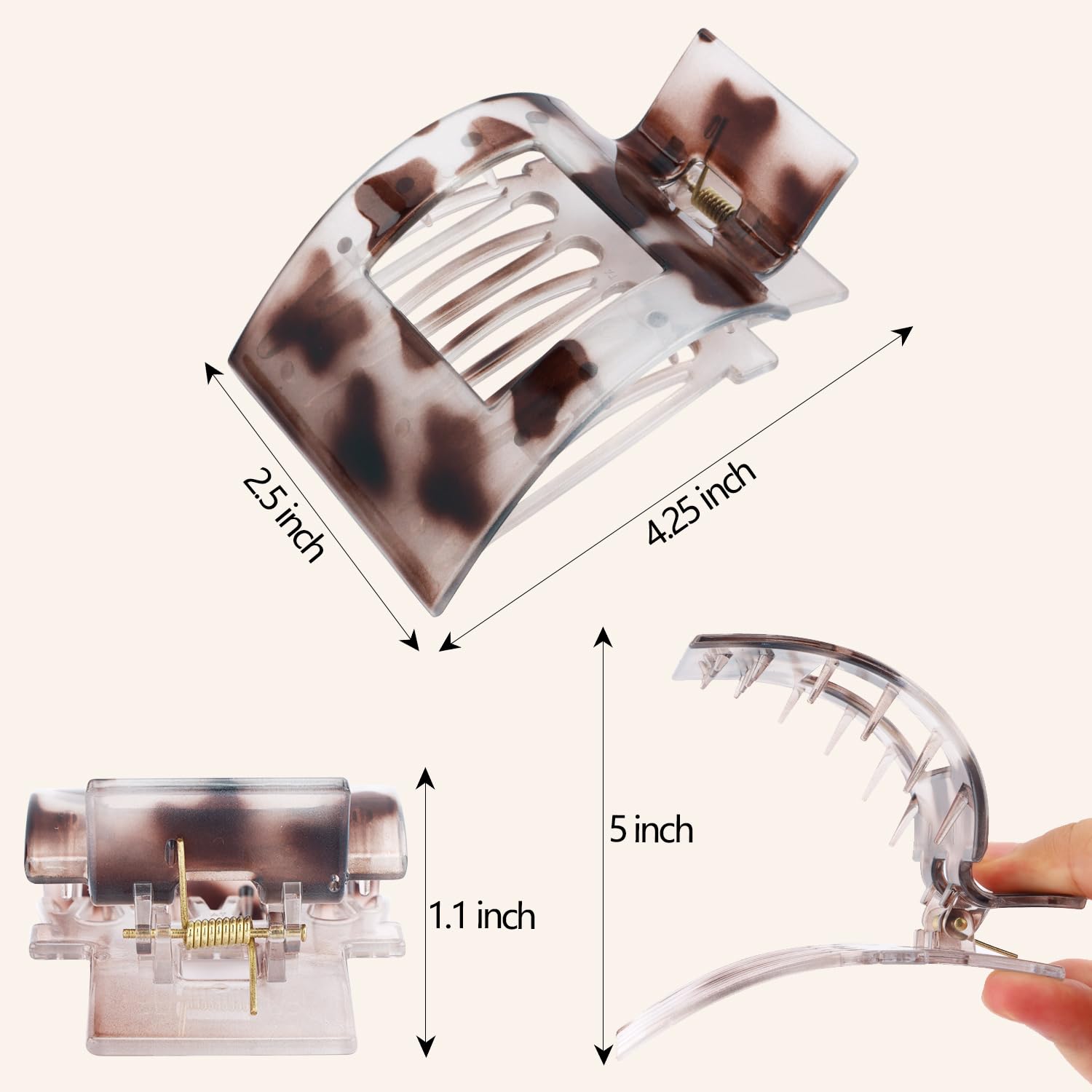 Velscrun Flat Hair Clips for Women Girls, Tortoise Color Lay Flat Claw Clips, Strong Hold Large Hair Clip for Thick Hair, French Duck Billed Hair Jaw Claw Clip, Non Slip Grip for Daily Styling