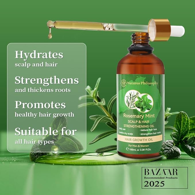 NP NATURES PHILOSOPHY Rosemary Oil for Hair Growth, Hair Growth Oil 3.38 fl oz, Anti-Hair Loss, Quickly Absorbed & Non-Greasy, Aussie Organic Hair Serum for All Hair Types, for Men and Women -100ml
