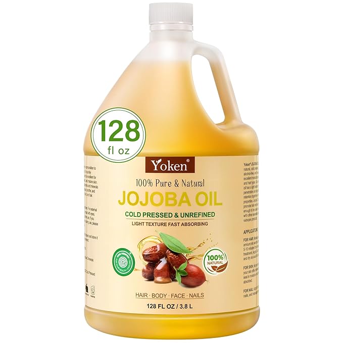 Yoken Bulk Jojoba Oil 128oz, USDA Organic Carrier Oil for DIY & Massage