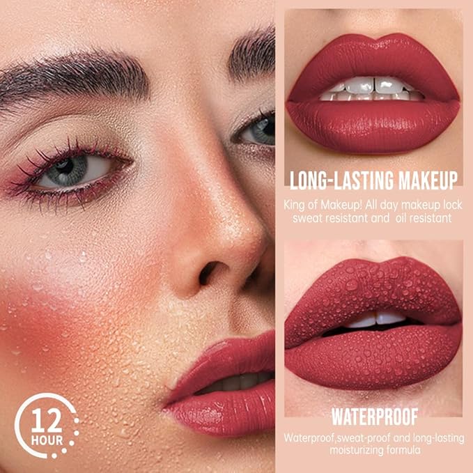 Hxssll Matte Lip Stain – High Pigment Non-Transfer Matte Liquid Lipstick, Long-Lasting Waterproof Smudge-Proof Lip Color, Lightweight Comfortable Velvet Finish Lip Tint 01#（10PCS）