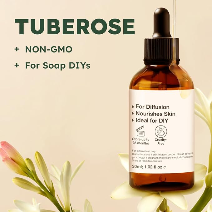 100% Pure Tuberose Oil - 1 Fl Oz Tuberose Essential Oil for Hair, Skin, Diffuser, Aromatherapy & DIY Soap Making Scent