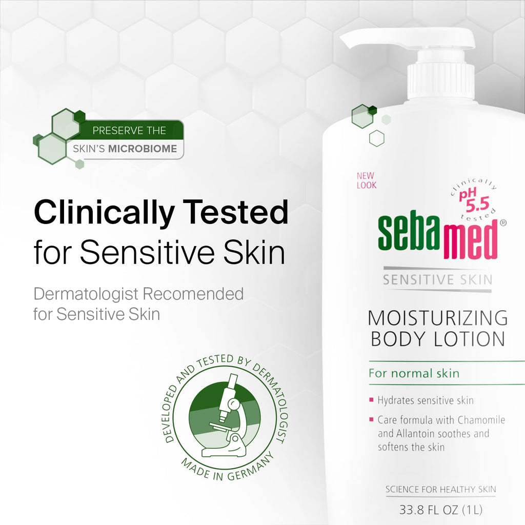 SEBAMED Moisturizing Body lotion pH 5.5 for Sensitive Skin Hypoallergenic Dermatologist Recommended Hydrating Moisturizer 33.8 Fluid Ounces (1 Liter)