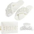 Kovewon Bridal Shower Gifts, Bride to Be Letter Makeup Bag with Pearl Rhinestone Fuzzy Bride Slippers, Hair Clip Wedding Engagement Gifts for Her, Bachelorette gifts