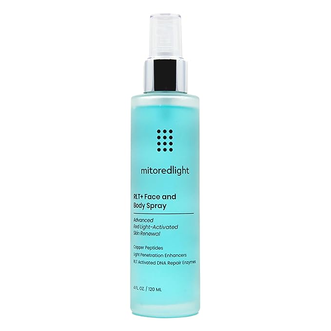 Mito Red Light - MitoAURA™: Red Light Therapy-Enhancing Face & Body Spray- Light-Responsive Glow Spray with Copper Peptides & Blue Spirulina - Boost Radiance, Firmness & Skin Vitality- 4 FL OZ