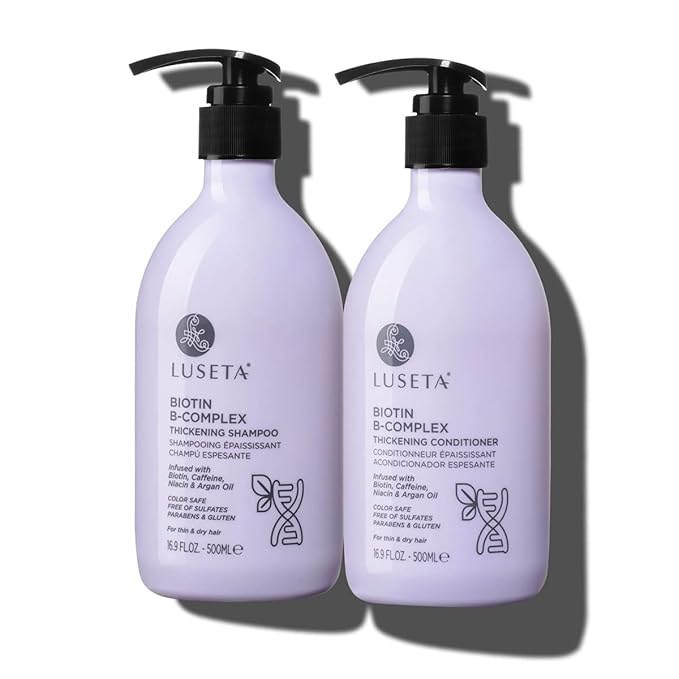 LUSETA Thickening & Hair Strengthening Care- Biotin B-Complex Shampoo and Conditioner Set for Thinning Hair. Routine Volumizing Formula with Niacin, Caffeine & Argan Oil, for Women and Men, 2 x 16.9oz
