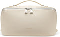 EACHY Travel Makeup Bag, Lychee Leather Large Capacity Cosmetic Bag for Women, Open Flat Toiletry Bag with TPU Brush Compartment, Waterproof Skincare Organizer Travel Essentials