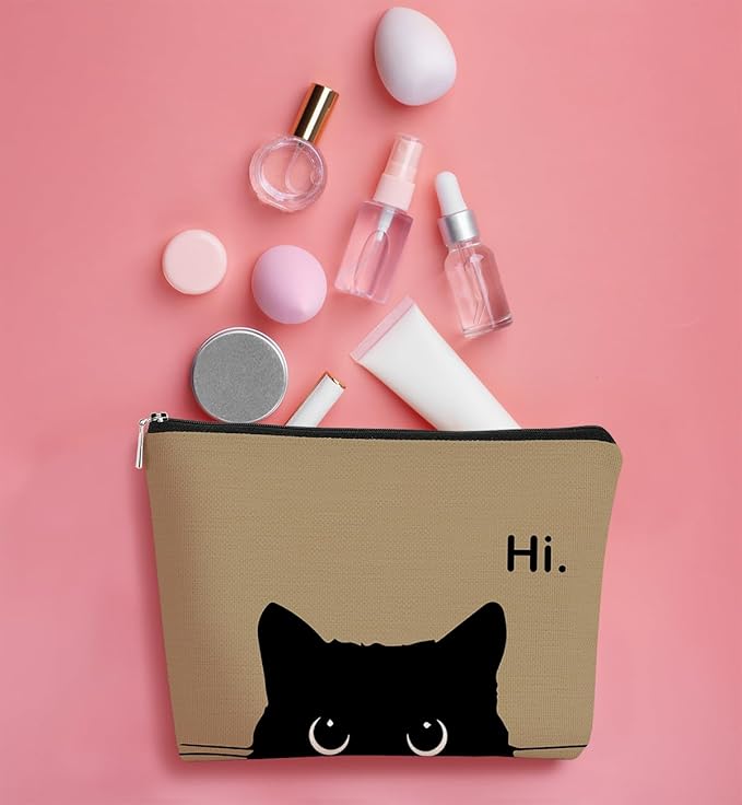 BARPERY Cute Makeup Bag - Black Cat Kitty Cosmetic Pouch for Women, Cat Gifts