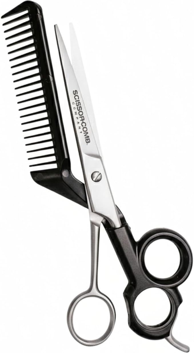 Scissor Comb 2 in 1 Hair Scissors with Comb attached - Cut and Trim Hair At Home with Great DIY Hair Cutting Tool - Professional 440C Stainless Steel Shears with Comb
