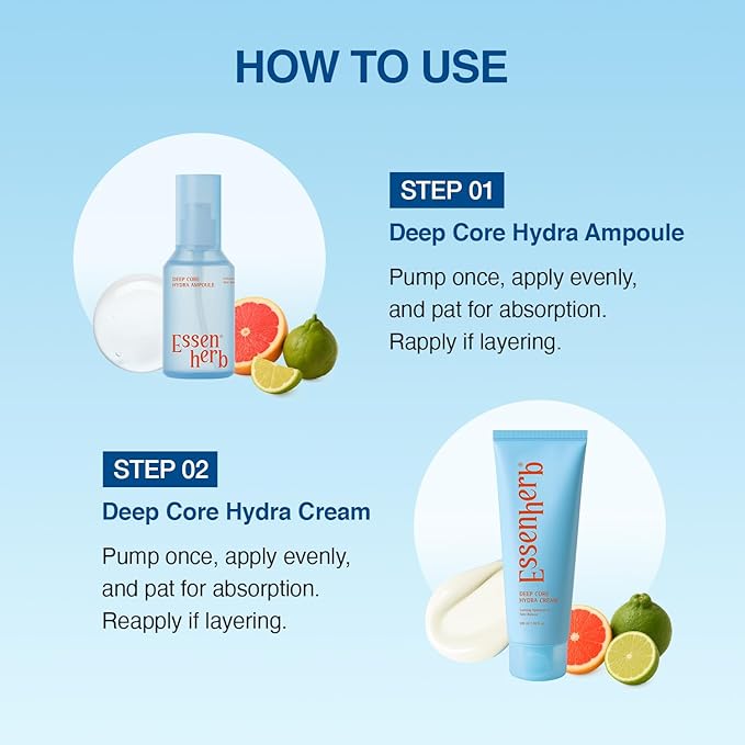 Essenherb Deep Core Hydra Ampoule – Phyto Mucin & 10-Type Hyaluronic Acid | Skin Repair & Moisture Locking Facial Serum | Korean Skincare (4.05 fl oz)