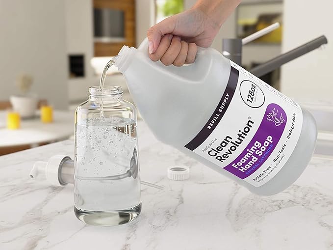 Clean Revolution Foaming Hand Soap Refill with Real Essential Oils, Moisturizing Sulfate-Free Hand Soap, Ready-to-Use Foam Soap Refill for Kitchen & Bathroom (Natural Lavender, 128oz)