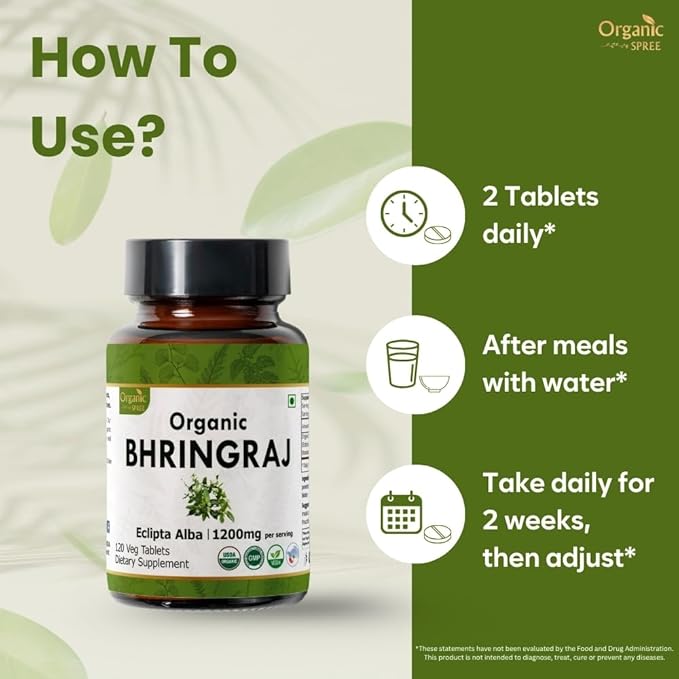 ORGANIC SPREE Bhringraj 120 Tablets - USDA Organic Bhringraj (Eclipta alba) Supplement, Supports Hair Nourishment* - Pack of 2