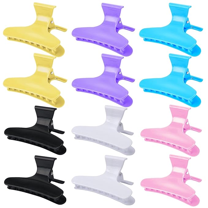 Ondder 12 Pack Butterfly Hair Clamps Clips Hair Claw Clips Salon Pro Section Clip for Styling, Sectioning, Cutting, Coloring Large Hair Clips Hairdressing Salon Tool Hair Accessories for Women Girls