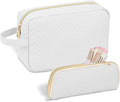 Personalized Initial Makeup Bag Trendy Stuff Leather Waterproof Cosmetic Bag Travel Toiletry Bag, Makeup Organizer Case Mother's Day/Birthday/Graduation Gifts for Women Girls Mom Girlfriend White.