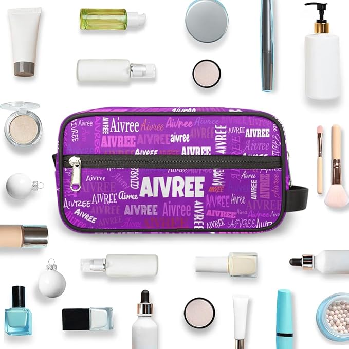 Personalized Name Makeup Bag Gift Bright Purple Solid Color Background