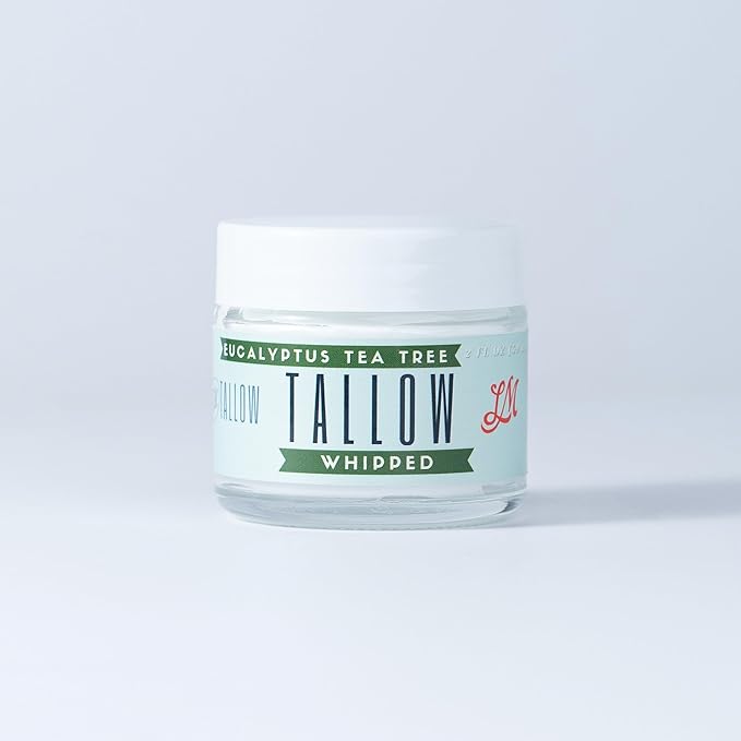 Lady May Tallow Whipped Tallow 2oz - All Natural Face Cream + Whole Body Moisturizer for Dry Skin - Made With Eucalyptus Oil - No Preservatives, Parabens or Seed Oils - USA Made (Eucalyptus Tea Tree)