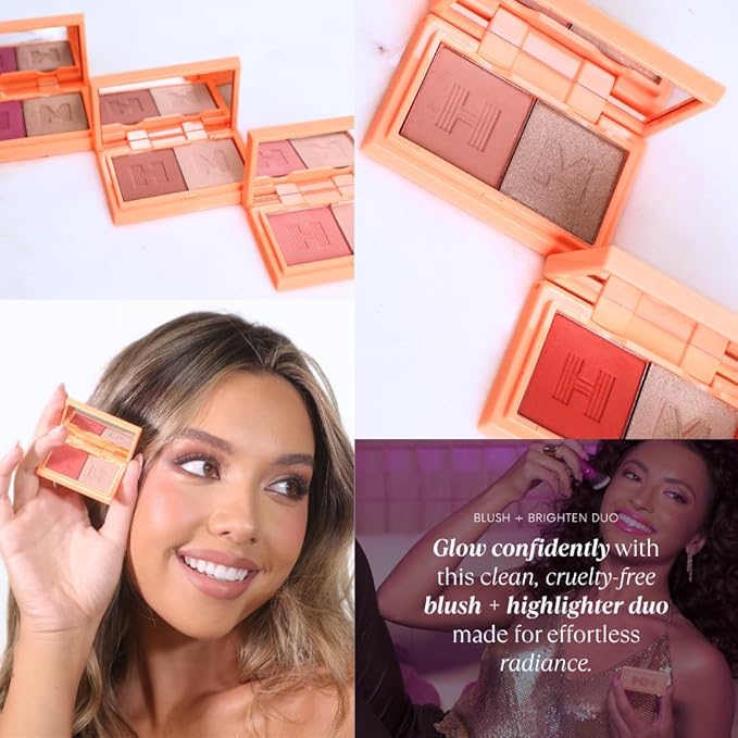 Haute Minute Makeup Blush + Brighten Highlighter Duo, Mini Lightweight Blendable Shimmer Blush, High Pigmented Makeup Powder Palettes, Cruelty Free - Call My Agent!